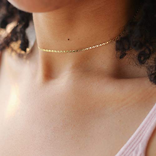 MEVECCO Gold Plain Chain Choker Necklace,14K Gold Plated Dainty Cute Link Lace Thin Clavicle Chain Long Necklace Delicate Fashion Choker Necklace Jewelry Gift for Women