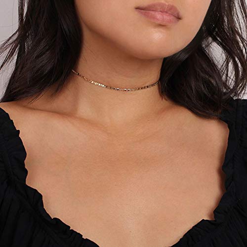 MEVECCO Gold Plain Chain Choker Necklace,14K Gold Plated Dainty Cute Link Lace Thin Clavicle Chain Long Necklace Delicate Fashion Choker Necklace Jewelry Gift for Women
