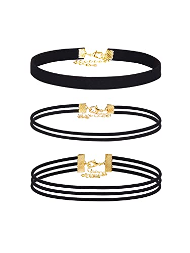 Black Velvet Chokers Necklaces Set Classic Chokers for Women and Girls (Black, 3 Pieces)