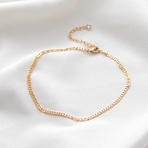 MEVECCO Gold Plain Chain Choker Necklace,14K Gold Plated Dainty Cute Link Lace Thin Clavicle Chain Long Necklace Delicate Fashion Choker Necklace Jewelry Gift for Women