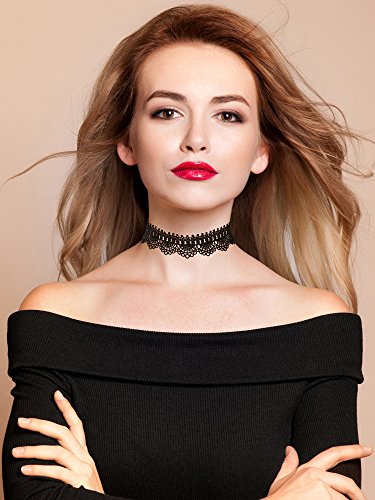 Mudder Choker Necklace Black Choker Lace Choker Gothic Necklace for Women Girls, Black, 6 Pieces