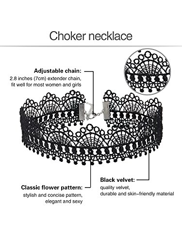 Mudder Choker Necklace Black Choker Lace Choker Gothic Necklace for Women Girls, Black, 6 Pieces