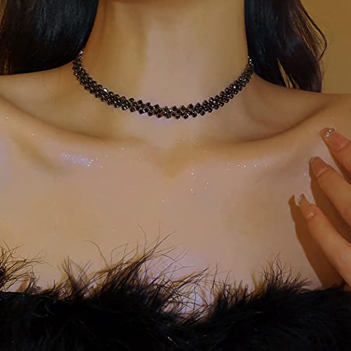JONKY Rhinestone Choker Necklace Gold Chokers Crystal Necklaces Sparkly Neck Jewelry Prom Accessories for Women and Girls (Black)