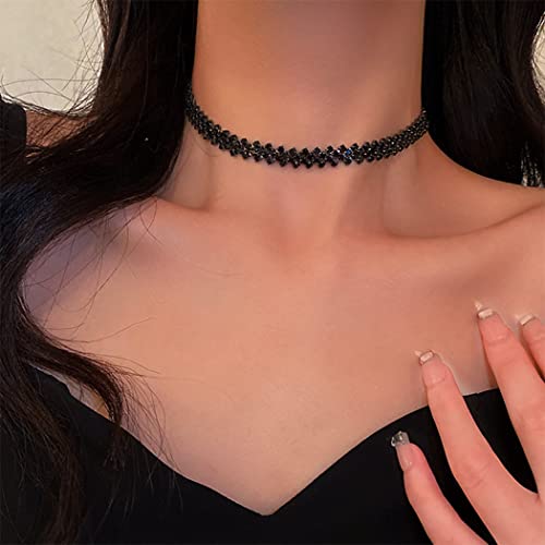 JONKY Rhinestone Choker Necklace Gold Chokers Crystal Necklaces Sparkly Neck Jewelry Prom Accessories for Women and Girls (Black)