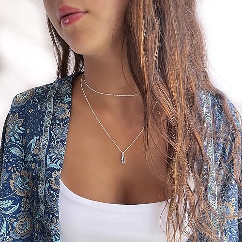 Annika Bella Sterling Silver Satellite Chain Choker Necklace, Length 13-16 Inches, 925 Layered Chokers for Women and Teens, Waterproof, Minimalist Layer Short Necklaces (Squares Satellite Chain)