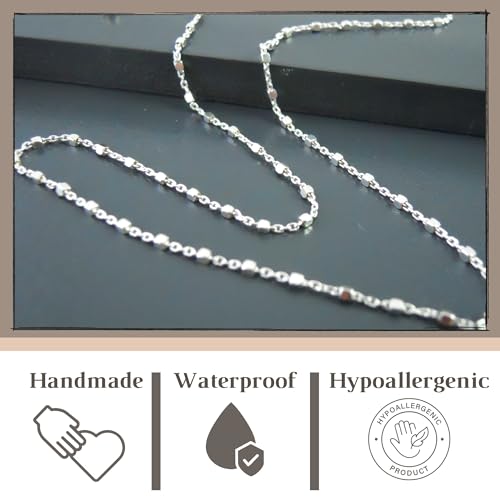 Annika Bella Sterling Silver Satellite Chain Choker Necklace, Length 13-16 Inches, 925 Layered Chokers for Women and Teens, Waterproof, Minimalist Layer Short Necklaces (Squares Satellite Chain)