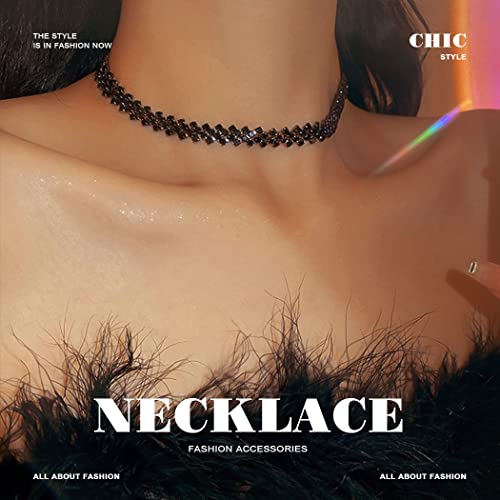 JONKY Rhinestone Choker Necklace Gold Chokers Crystal Necklaces Sparkly Neck Jewelry Prom Accessories for Women and Girls (Black)