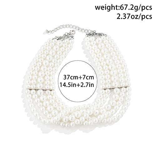 Octwine Boho Round Imitation Pearl Choker Necklace Multi Strands Vintage Choker Bridal Wedding Crystal Jewelry for Women and Girls