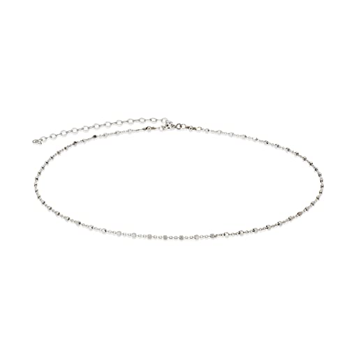 Annika Bella Sterling Silver Satellite Chain Choker Necklace, Length 13-16 Inches, 925 Layered Chokers for Women and Teens, Waterproof, Minimalist Layer Short Necklaces (Squares Satellite Chain)