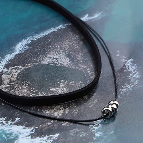 Andelaisi Boho Layered Leather Rope Necklace Choker Black Leather Cord Choker Necklace Gothic Leather Suede Necklace Chain Short Black Collar Necklace Jewelry for Women and Girls