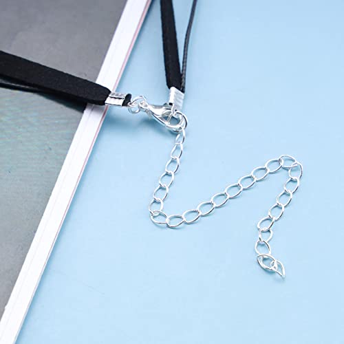 Andelaisi Boho Layered Leather Rope Necklace Choker Black Leather Cord Choker Necklace Gothic Leather Suede Necklace Chain Short Black Collar Necklace Jewelry for Women and Girls