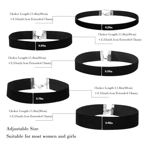 Vanstyle Black Choker Necklace for Women - 5 PCS Black Velvet Choker Set of Classic Gothic Adjustable Choker Necklaces for Teen Woman