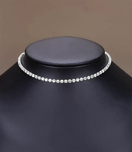 EFTOM 1 Row Silver Rhinestone Choker Necklace Diamond Necklaces for Women
