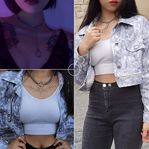 Jxlepe Womens Choker Chain Cuban Link Adjustable with O Ring Belt tail 0.4inch wide Goth Punk Rock Stainless Steel Gift for her Sexy Pendant Xxxt. outstanding Kiwi Necklace (White, 18)