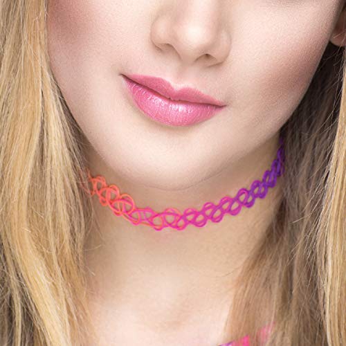 BodyJ4You 24PC Tattoo Choker Necklace Set - 90s Accessories Old School 2000s Jewelry - Yellow Daisy Pink Purple Flower Charm - One Size Women Teen Girl - Stretchy Multicolor Collar