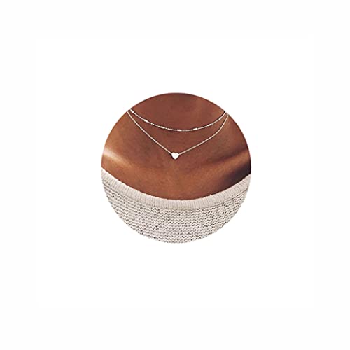 Aluinn Love Heart Layered Choker Necklace Silver Simple Beads Pendant Necklace Simple Chain for Women
