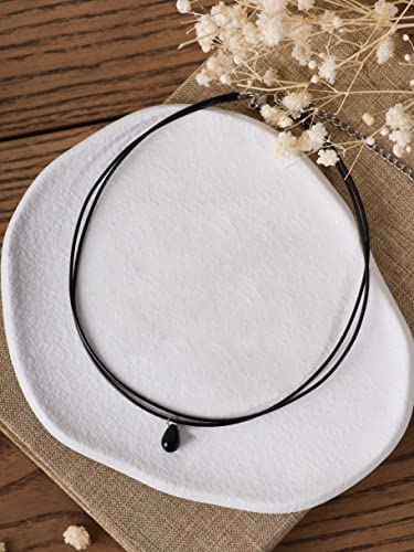 Sacina Goth Boho Hippie Dainty Double Layered Black Choker Necklace, Teardrop Glass Necklace, Halloween Christmas New Year Gift for Women