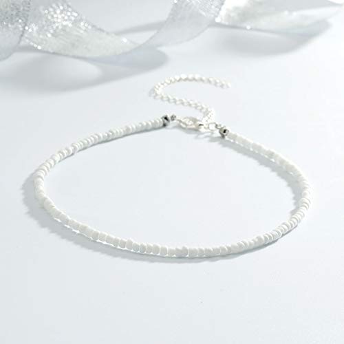 Tgirls Boho Choker Necklace Chain Rice Beaded Necklaces Seed Bead Necklace Accessory for Women (White)