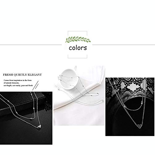 Aluinn Love Heart Layered Choker Necklace Silver Simple Beads Pendant Necklace Simple Chain for Women