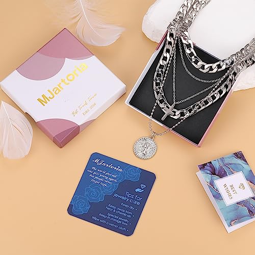 MJartoria Gold Layered Necklaces for Women Trendy Retro Coin Pendant Necklace Dainty Chunky Chain Choker Necklaces for Jewelry Birthday Gifts (Silver, A-Y-Retro Coin-Cross-5 in 1 Layered)