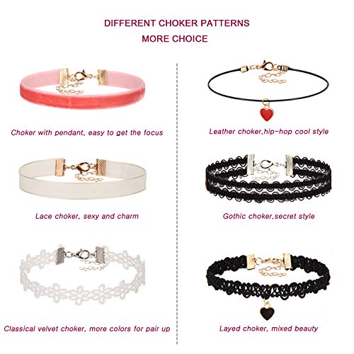 K&Q 60 PCS Choker Necklace, Classic Stretch Colorful Gothic Collar Tattoo Choker Necklace AndBlack Layered Cute Lace Velvet Choker Necklace Set for teenagers and Women