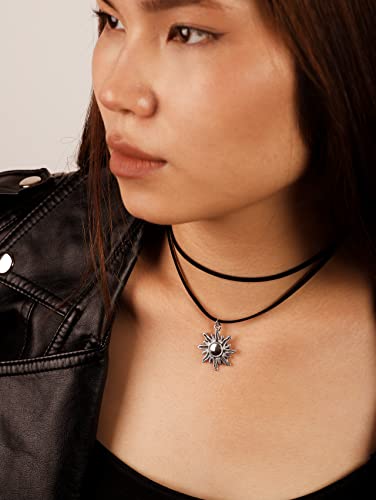 Sacina Gothic Boho Layered Sun Choker Necklace, Black Choker, Boho Choker, Gothic Choker, Boho Choker Necklace, Halloween Christmas New Year Jewelry Gift For Women