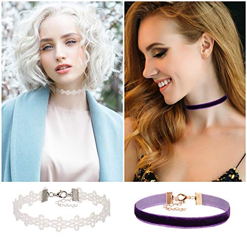 K&Q 60 PCS Choker Necklace, Classic Stretch Colorful Gothic Collar Tattoo Choker Necklace AndBlack Layered Cute Lace Velvet Choker Necklace Set for teenagers and Women