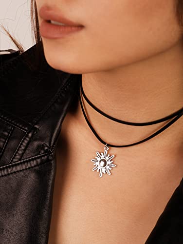 Sacina Gothic Boho Layered Sun Choker Necklace, Black Choker, Boho Choker, Gothic Choker, Boho Choker Necklace, Halloween Christmas New Year Jewelry Gift For Women