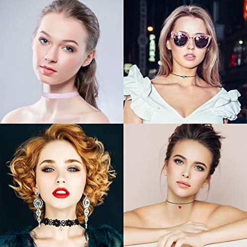 K&Q 60 PCS Choker Necklace, Classic Stretch Colorful Gothic Collar Tattoo Choker Necklace AndBlack Layered Cute Lace Velvet Choker Necklace Set for teenagers and Women