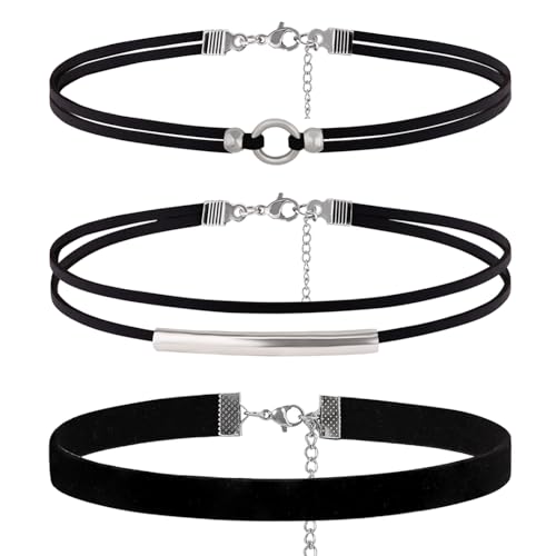 PINCHUAN 3PCS Black Choker Necklace for Women Velvet Choker Heart Pendant Necklace Classic Lace Choker Necklaces for Girls Gothic Lace Chokers Choker Gifts for Girls-3PCS Black