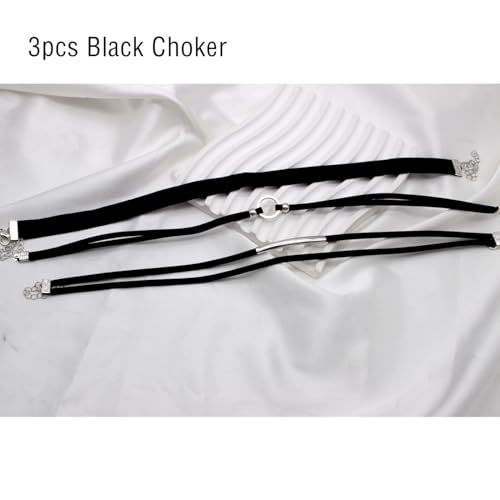 PINCHUAN 3PCS Black Choker Necklace for Women Velvet Choker Heart Pendant Necklace Classic Lace Choker Necklaces for Girls Gothic Lace Chokers Choker Gifts for Girls-3PCS Black