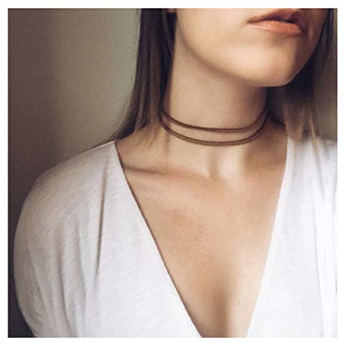 Olbye Layering Leather Necklace Brown Faux Leather Choker Necklace Personal Everyday Necklace Jewelry for Women and Girls (Brown)