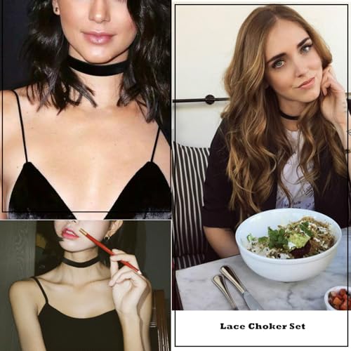 PINCHUAN 3PCS Black Choker Necklace for Women Velvet Choker Heart Pendant Necklace Classic Lace Choker Necklaces for Girls Gothic Lace Chokers Choker Gifts for Girls-3PCS Black