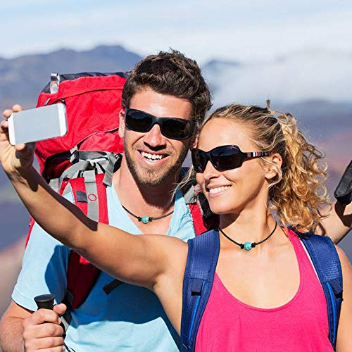 Barch Single Stone Turquoise Choker Necklace on Black Leather Cord for Women (Round Adjustable 1#)