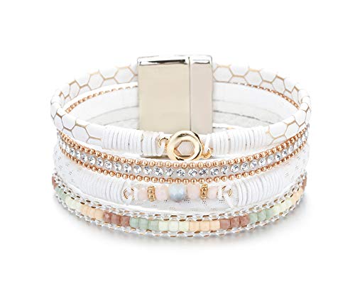 Women's Boho Leopard Crystal Beads Leather Wrap Bracelet