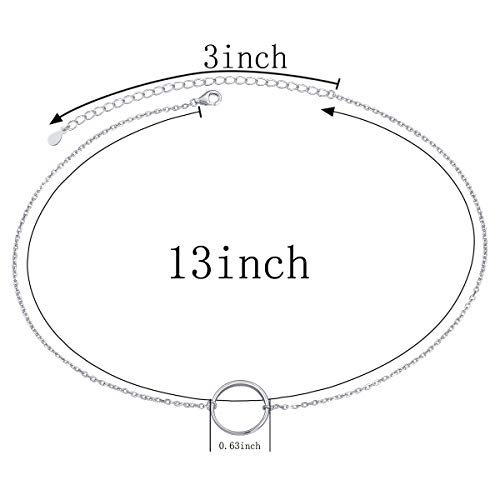 Ladytree S925 Sterling Silver Dainty Simple Circle Pendant Eternity Choker Necklace,Rolo Chain,13+3 inches