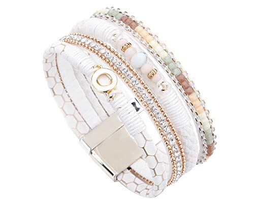 Women's Boho Leopard Crystal Beads Leather Wrap Bracelet