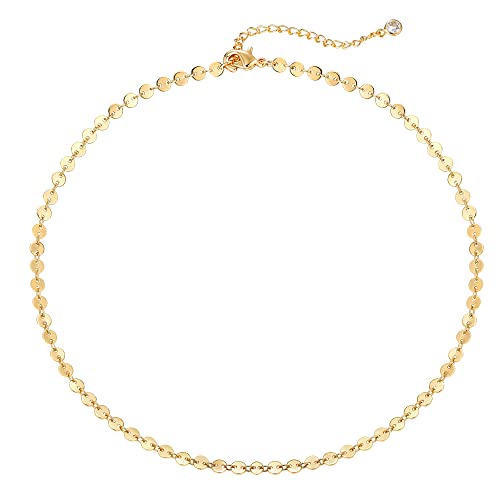 Dremmy Studios Gold Coin Choker Necklaces for Women, Dainty 14K Gold Plated Stackable Sequins Cion Disc Choker Necklace Gifts for Women
