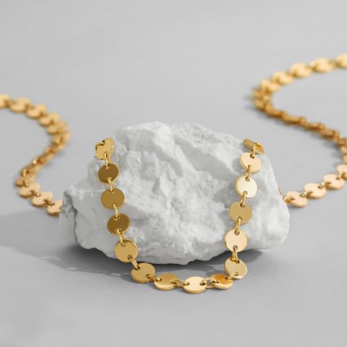 Dremmy Studios Gold Coin Choker Necklaces for Women, Dainty 14K Gold Plated Stackable Sequins Cion Disc Choker Necklace Gifts for Women