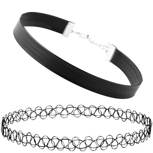 BodyJ4You Tattoo Choker Leather Necklace Layered Set - 90s Black Choker Necklace 2000s Vintage Collar Necklace - Skinny Rope Goth Punk Rock Anime Cosplay - Women Teens Girls Jewelry