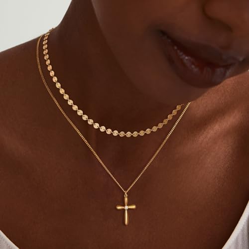 Dremmy Studios Gold Coin Choker Necklaces for Women, Dainty 14K Gold Plated Stackable Sequins Cion Disc Choker Necklace Gifts for Women