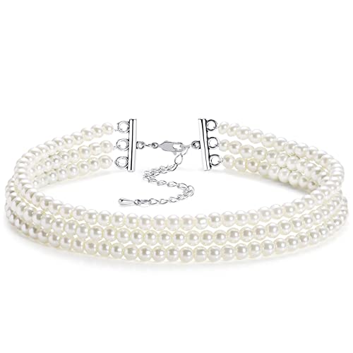 BABEYOND Round Imitation Pearl Choker Necklace Multi Strands Choker 20s Flapper Necklace Accessories for Gatsby Themed Party