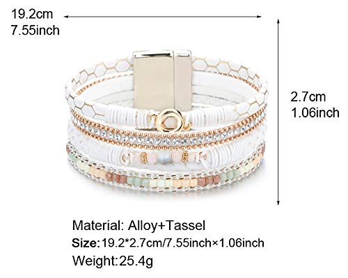 Women's Boho Leopard Crystal Beads Leather Wrap Bracelet