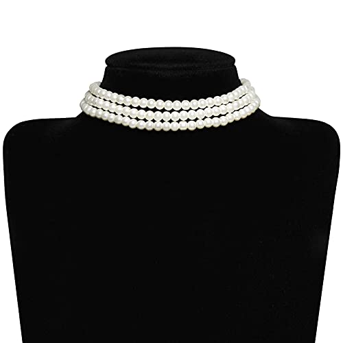 BABEYOND Round Imitation Pearl Choker Necklace Multi Strands Choker 20s Flapper Necklace Accessories for Gatsby Themed Party