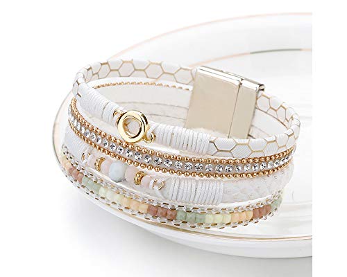 Women's Boho Leopard Crystal Beads Leather Wrap Bracelet