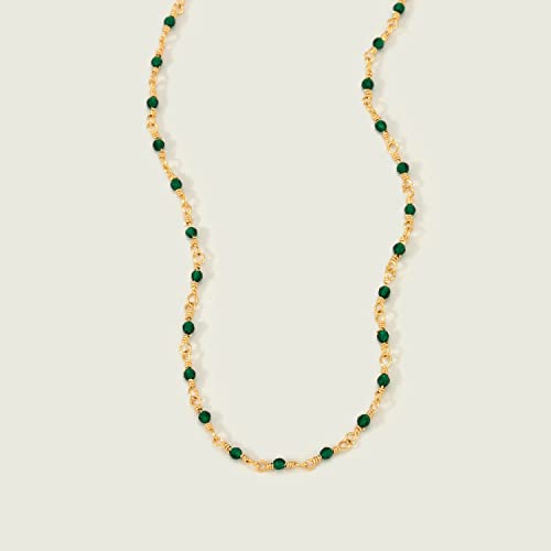 MEVECCO Gold Choker Necklace for Women 14K Gold Plated Dainty Green Cubic Zircon Beaded Short Chain Link Necklace Delicate Handmade Minimalist Fashion Jewelry Gift
