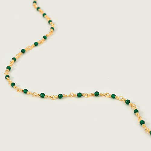 MEVECCO Gold Choker Necklace for Women 14K Gold Plated Dainty Green Cubic Zircon Beaded Short Chain Link Necklace Delicate Handmade Minimalist Fashion Jewelry Gift