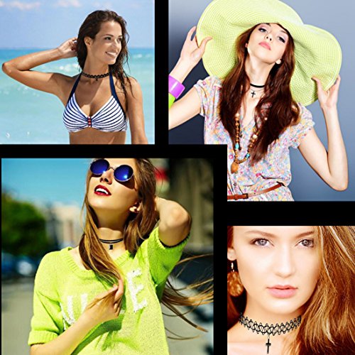 YOKER 40 Pcs Black Choker Necklaces Set Womens Velvet Choker Set Classic with Lace Tattoo Charm Girls Stretch Necklace Gifts