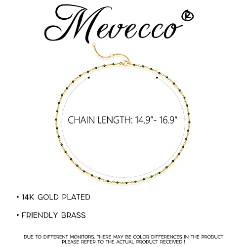 MEVECCO Gold Choker Necklace for Women 14K Gold Plated Dainty Green Cubic Zircon Beaded Short Chain Link Necklace Delicate Handmade Minimalist Fashion Jewelry Gift