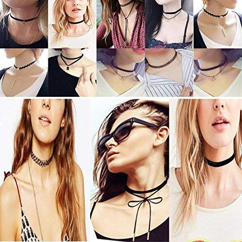 YOKER 40 Pcs Black Choker Necklaces Set Womens Velvet Choker Set Classic with Lace Tattoo Charm Girls Stretch Necklace Gifts